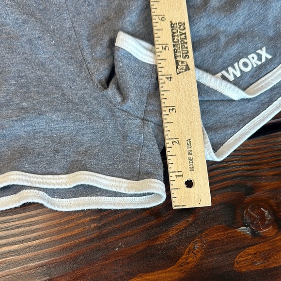 Soffe Gray Athletic Shorts with White Piping and Elastic Waistband - Picture 6 of 8